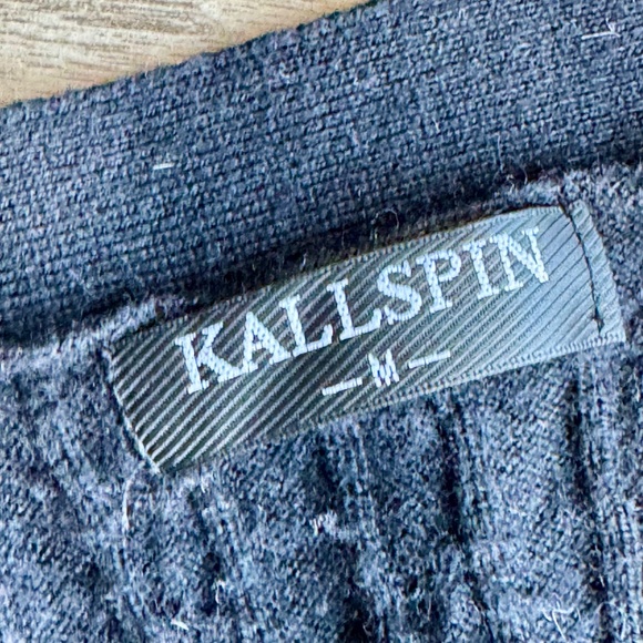 Kallspin Wool Black Button-Front Cable Knit Slim Sweater Vest Size M - Picture 5 of 8